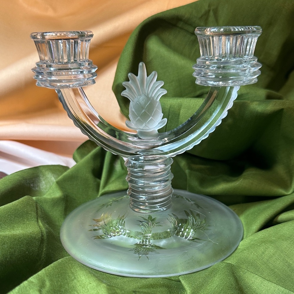 Elegant Glass Candelabra with Intricate Pineapple Etchings